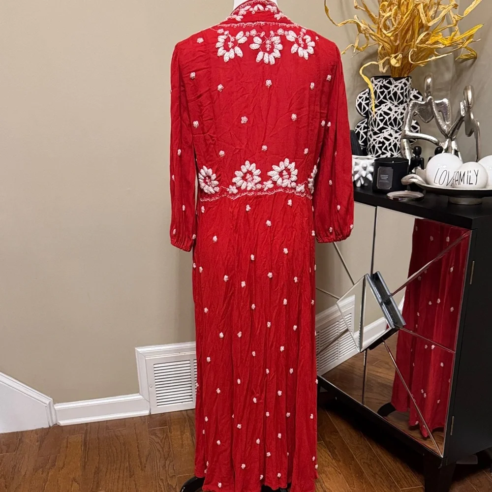 Free People Rock n Roll Red Maxi Boho Dress Size M pre-owned. - Picture 6 of 9
